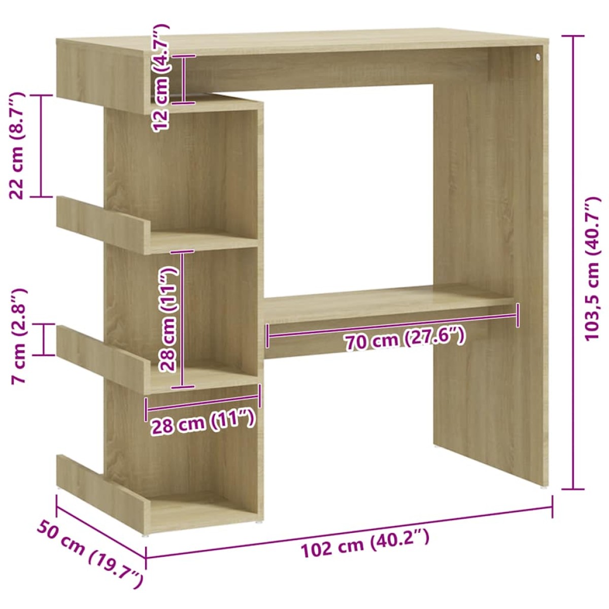 vidaXL Τραπέζι Μπαρ με Ράφια Sonoma Δρυς 100x50x101,5 εκ. Μοριοσανίδα