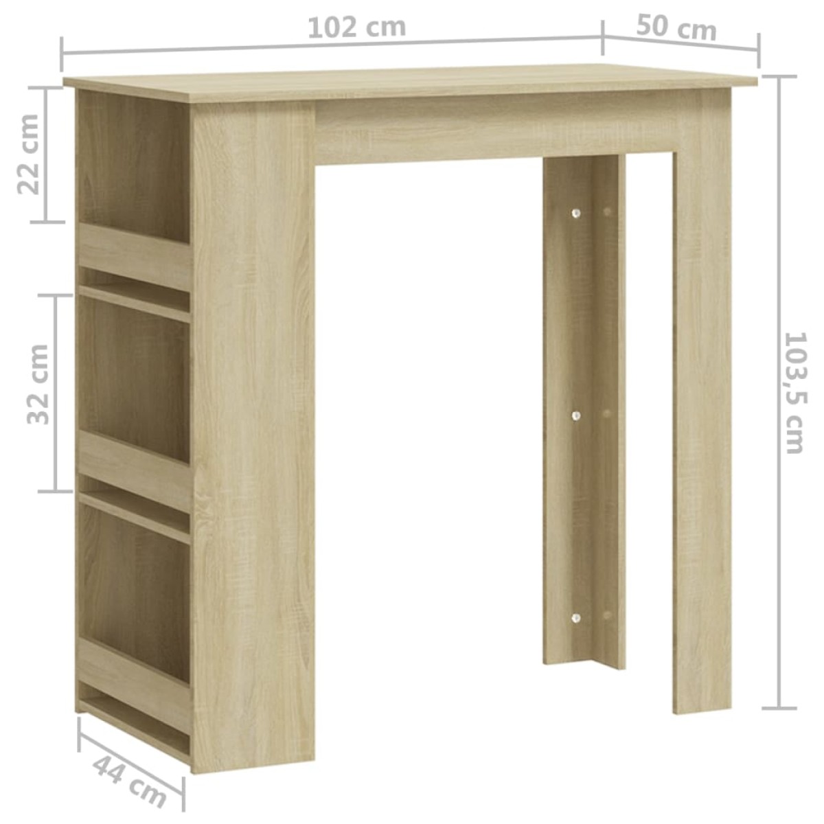 vidaXL Τραπέζι Μπαρ με Ράφια Sonoma Δρυς 102x50x103,5 εκ. Μοριοσανίδα
