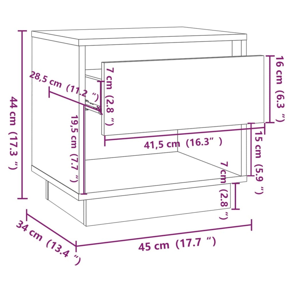 vidaXL Κομοδίνο Λευκό 45 x 34 x 44 εκ. από Μοριοσανίδα