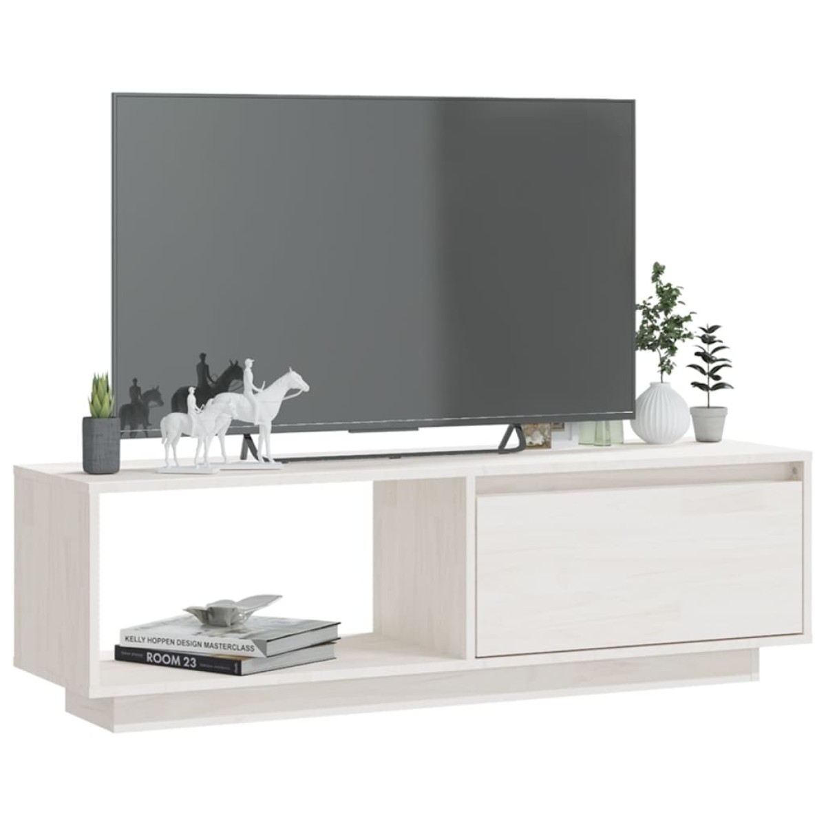 vidaXL Έπιπλο Τηλεόρασης Λευκό 110 x 30 x 33,5εκ από Μασίφ Ξύλο Πεύκου