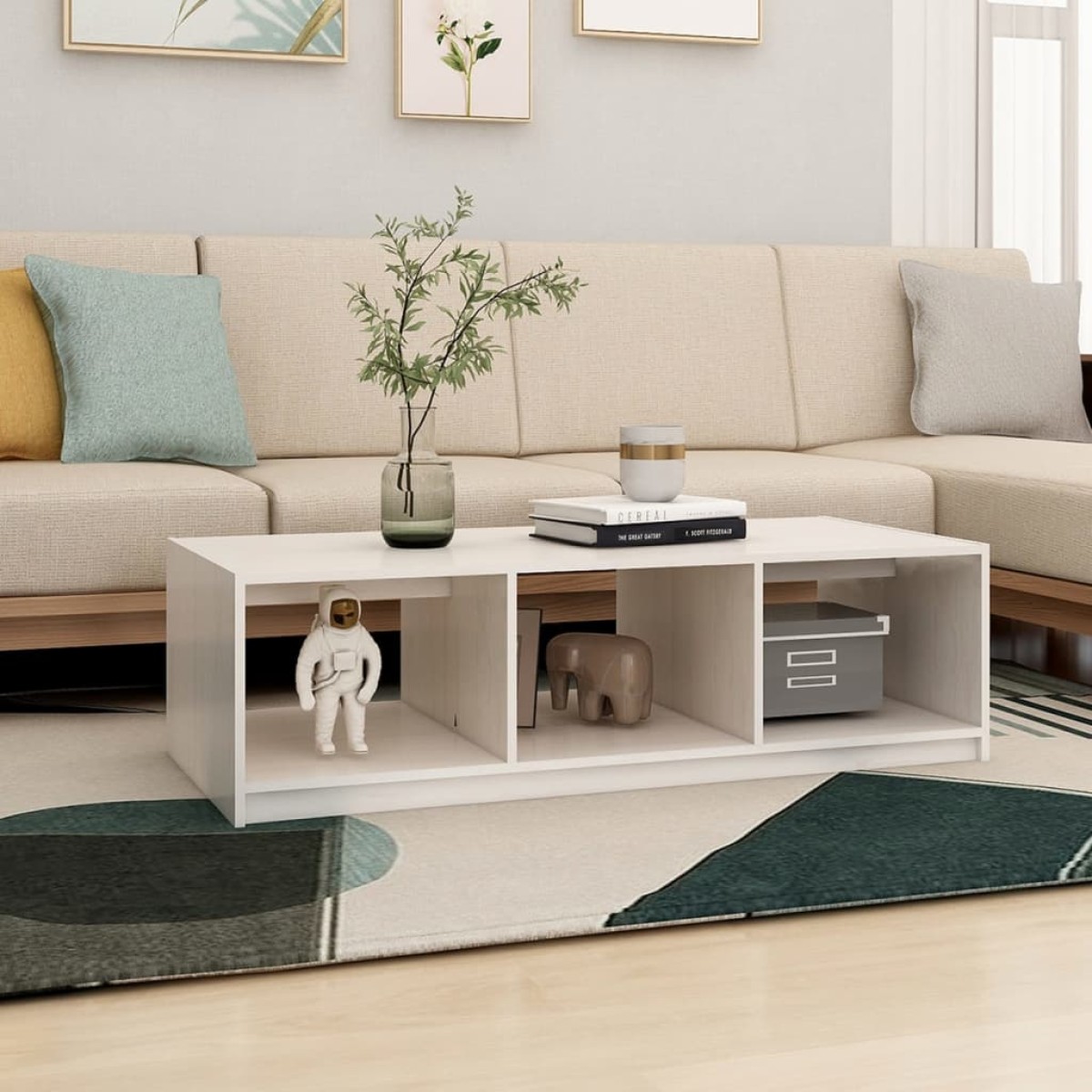 vidaXL Τραπεζάκι Σαλονιού Λευκό 110 x 50 x 34 εκ από Μασίφ Ξύλο Πεύκου
