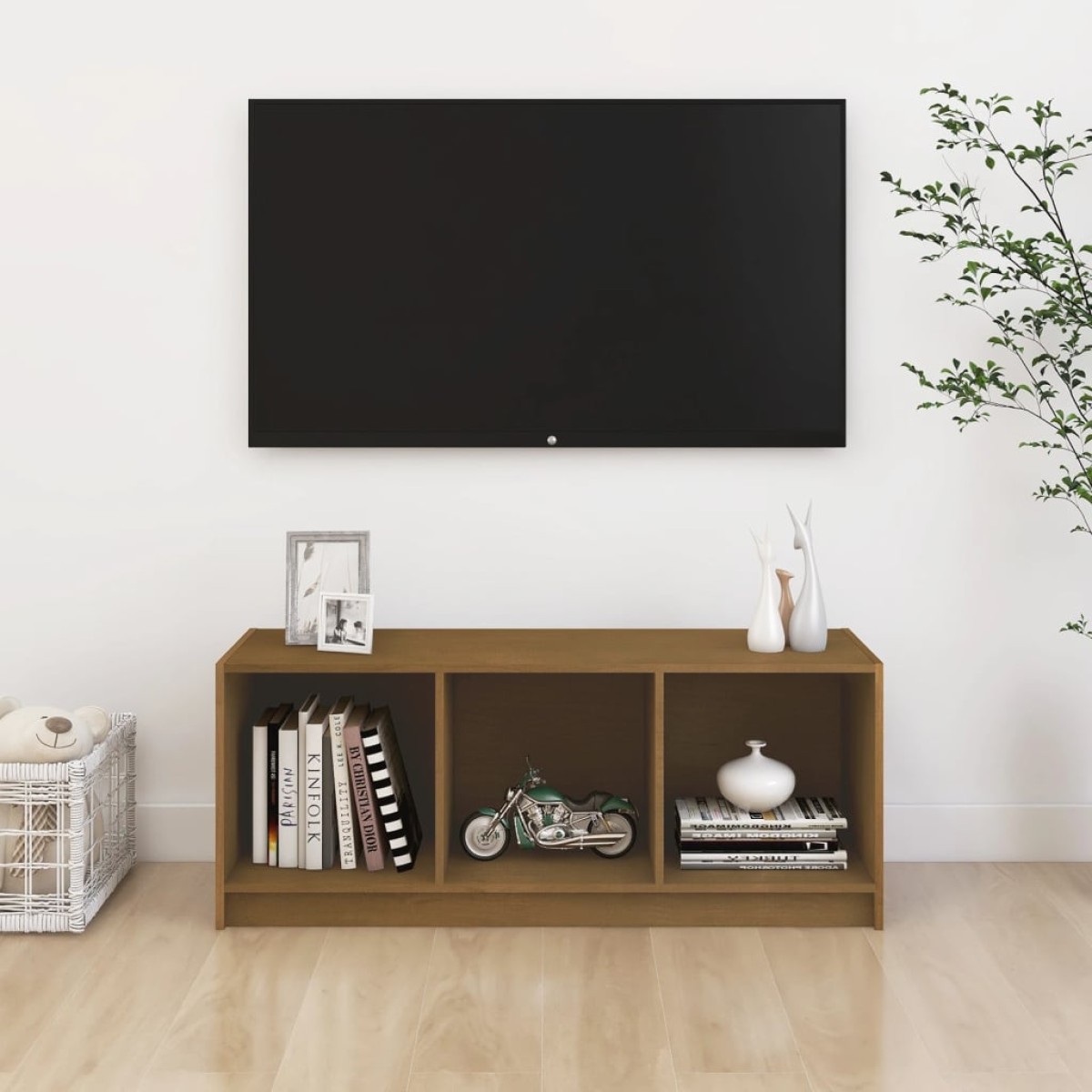 vidaXL Έπιπλο Τηλεόρασης Καφέ Μελί 104x33x41 εκ. από Μασίφ Ξύλο Πεύκου
