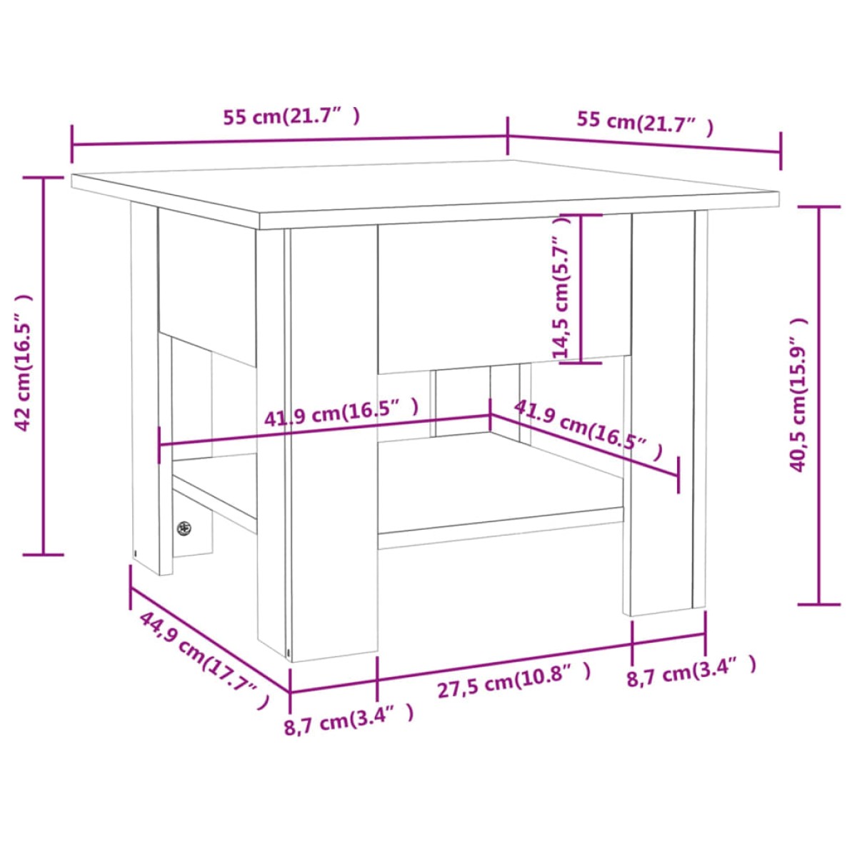 vidaXL Τραπεζάκι Σαλονιού Sonoma Δρυς 55 x 55 x 42 εκ. Μοριοσανίδα