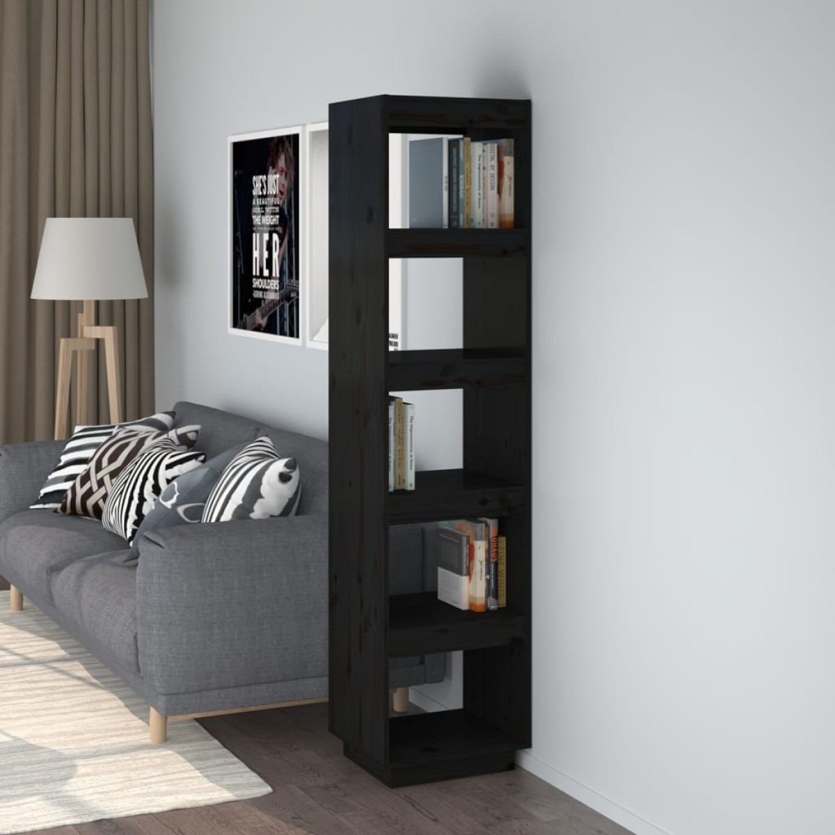 vidaXL Βιβλιοθήκη/Διαχωριστικό Χώρου Μαύρο 40x35x167 εκ. Μασίφ Πεύκο