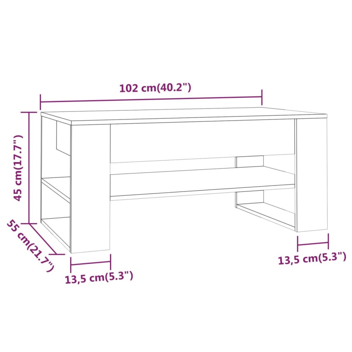 vidaXL Τραπεζάκι Σαλονιού Λευκό 102 x 55 x 45 εκ. από Επεξεργ. Ξύλο