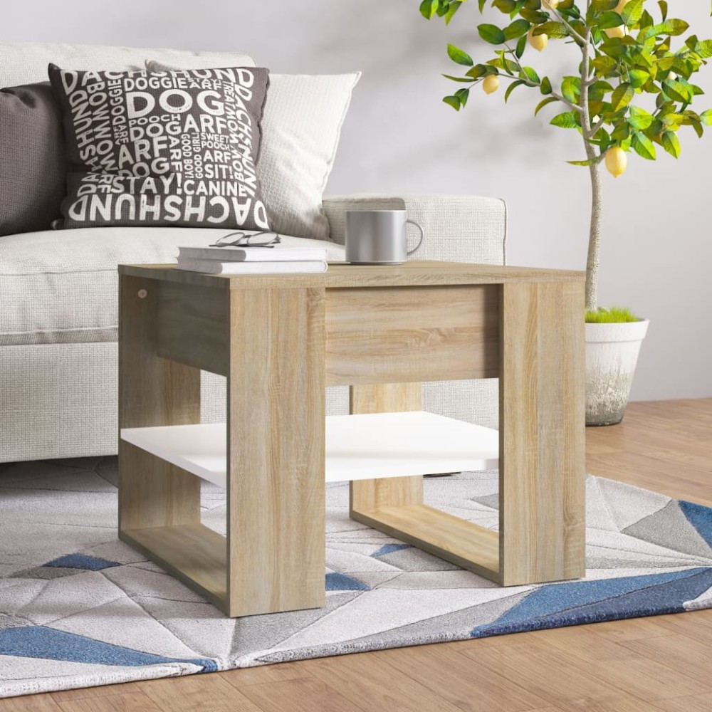 vidaXL Τραπεζάκι Σαλονιού Λευκό & Sonoma Δρυς 55,5x55x45εκ. Επεξ. Ξύλο