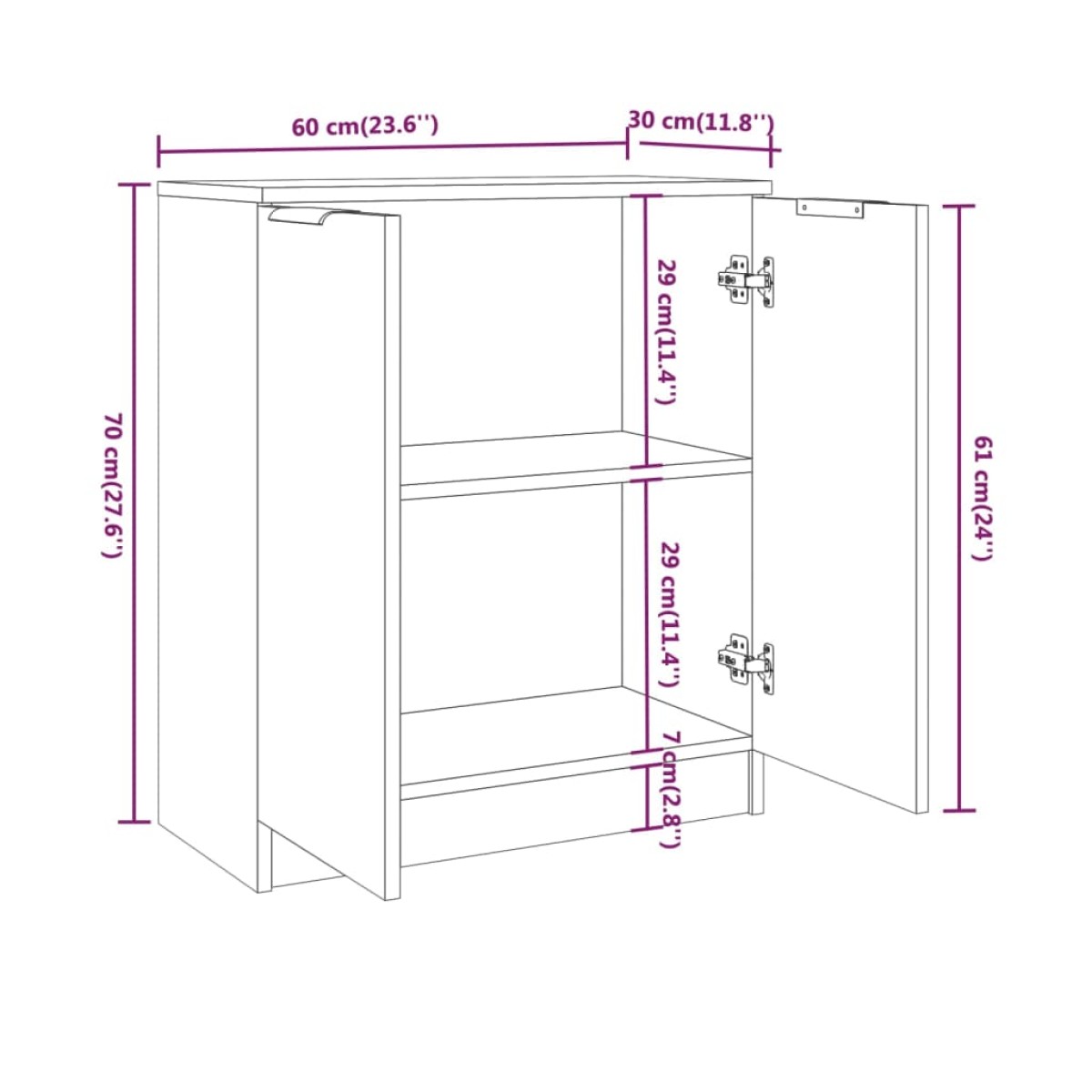 vidaXL Ντουλάπι Λευκό 60 x 30 x 70 εκ. από Επεξεργασμένο Ξύλο
