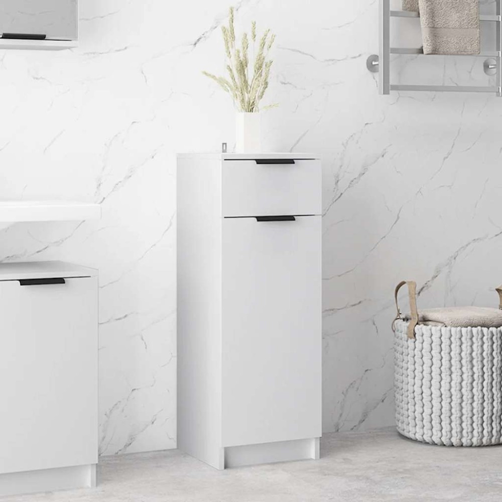 vidaXL Ντουλάπι Μπάνιου Λευκό 32 x 33,5 x 90 εκ. Επεξεργασμένο Ξύλο