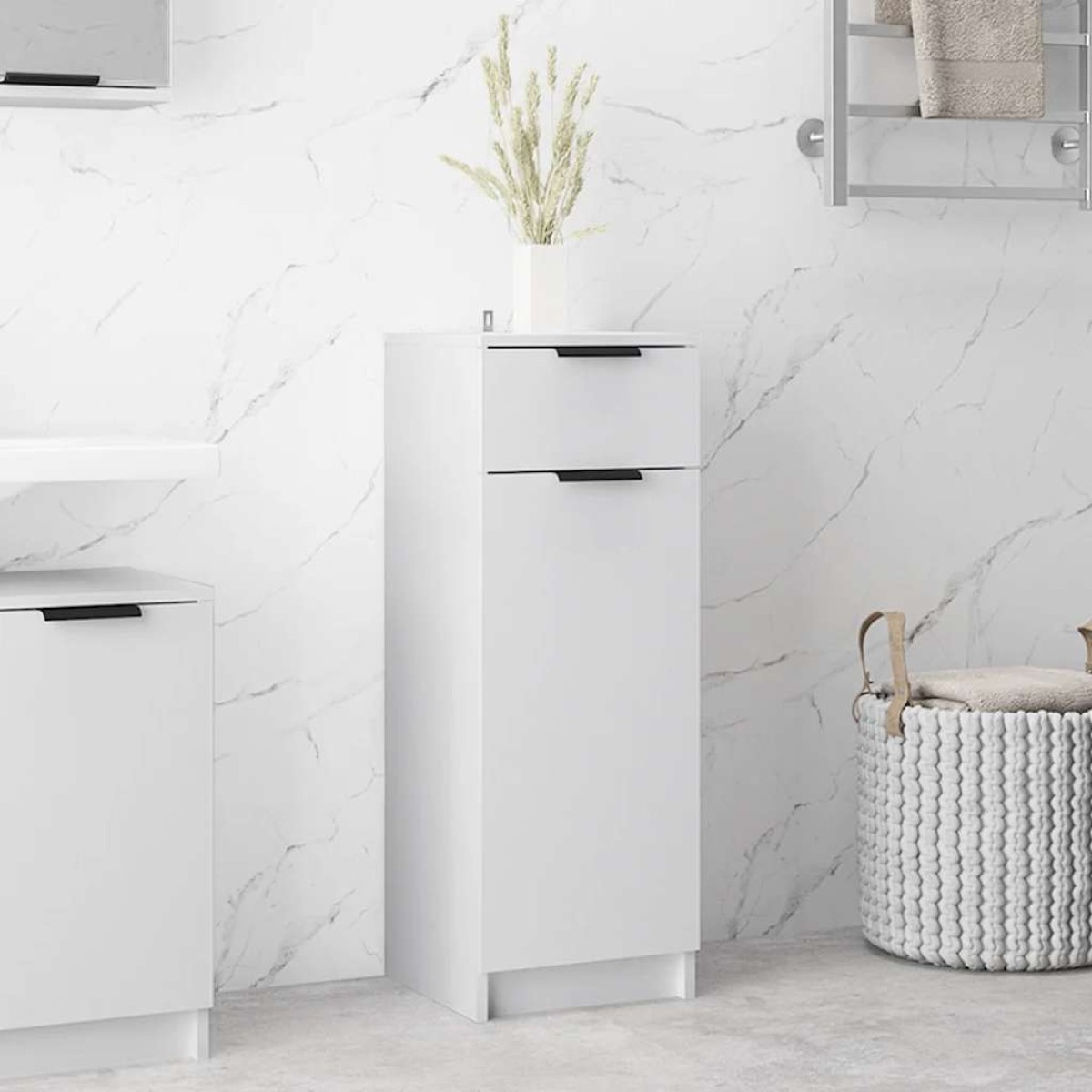 vidaXL Ντουλάπι Μπάνιου Λευκό 32 x 34 x 90 εκ. Επεξεργασμένο Ξύλο