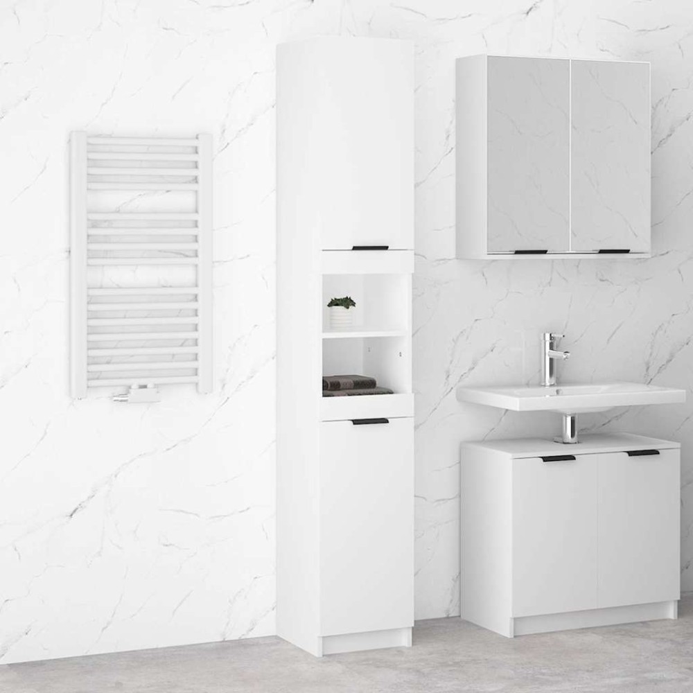 vidaXL Ντουλάπι Μπάνιου Λευκό 32 x 34 x 188,5 εκ. Επεξεργασμένο Ξύλο