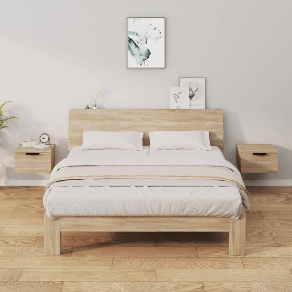 vidaXL Κομοδίνα Επιτοίχια 2 τεμ. Sonoma Δρυς 34 x 30 x 20 εκ.