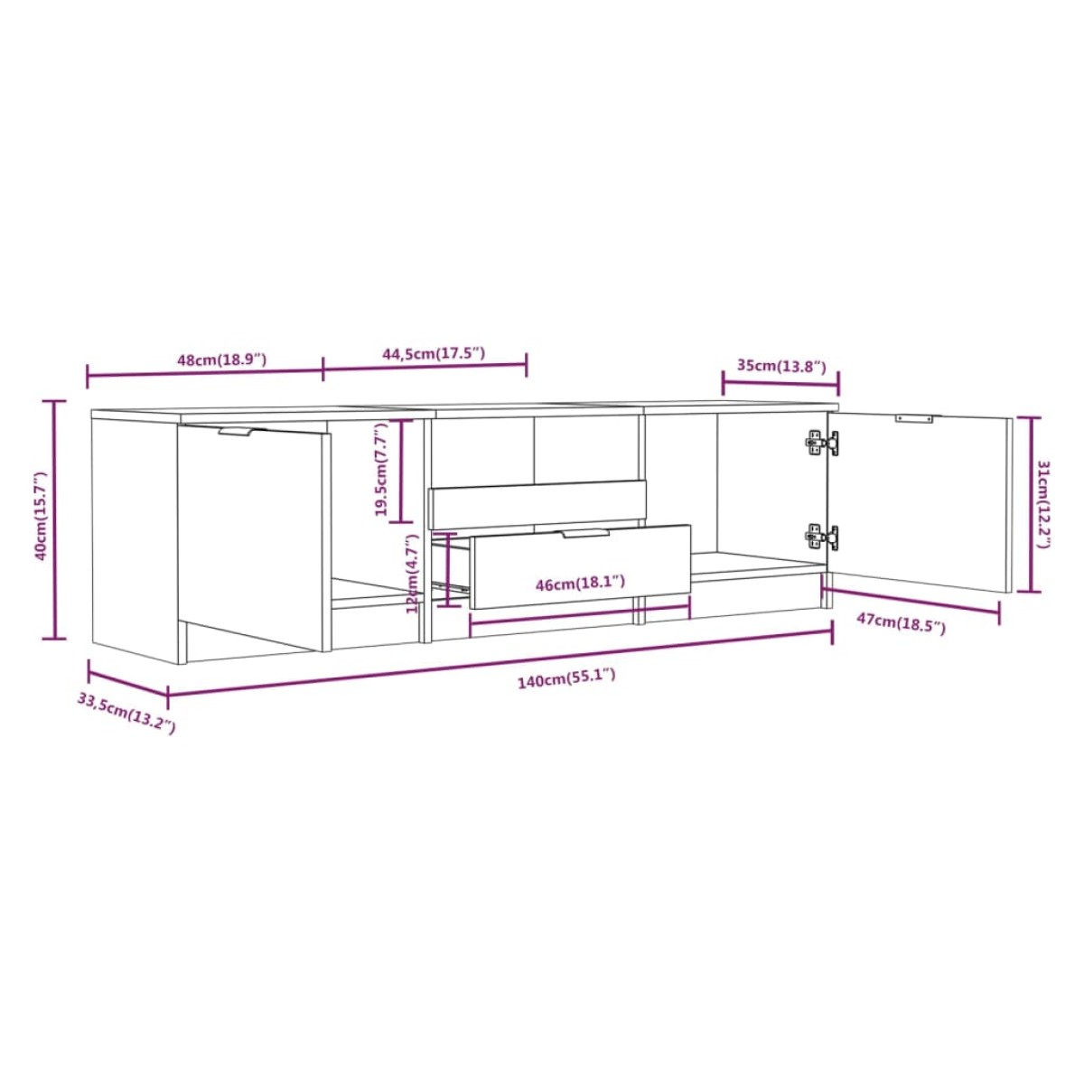 vidaXL Έπιπλο Τηλεόρασης Γκρι Σκυροδέματος 140x35x40 εκ. Επεξεργ. Ξύλο