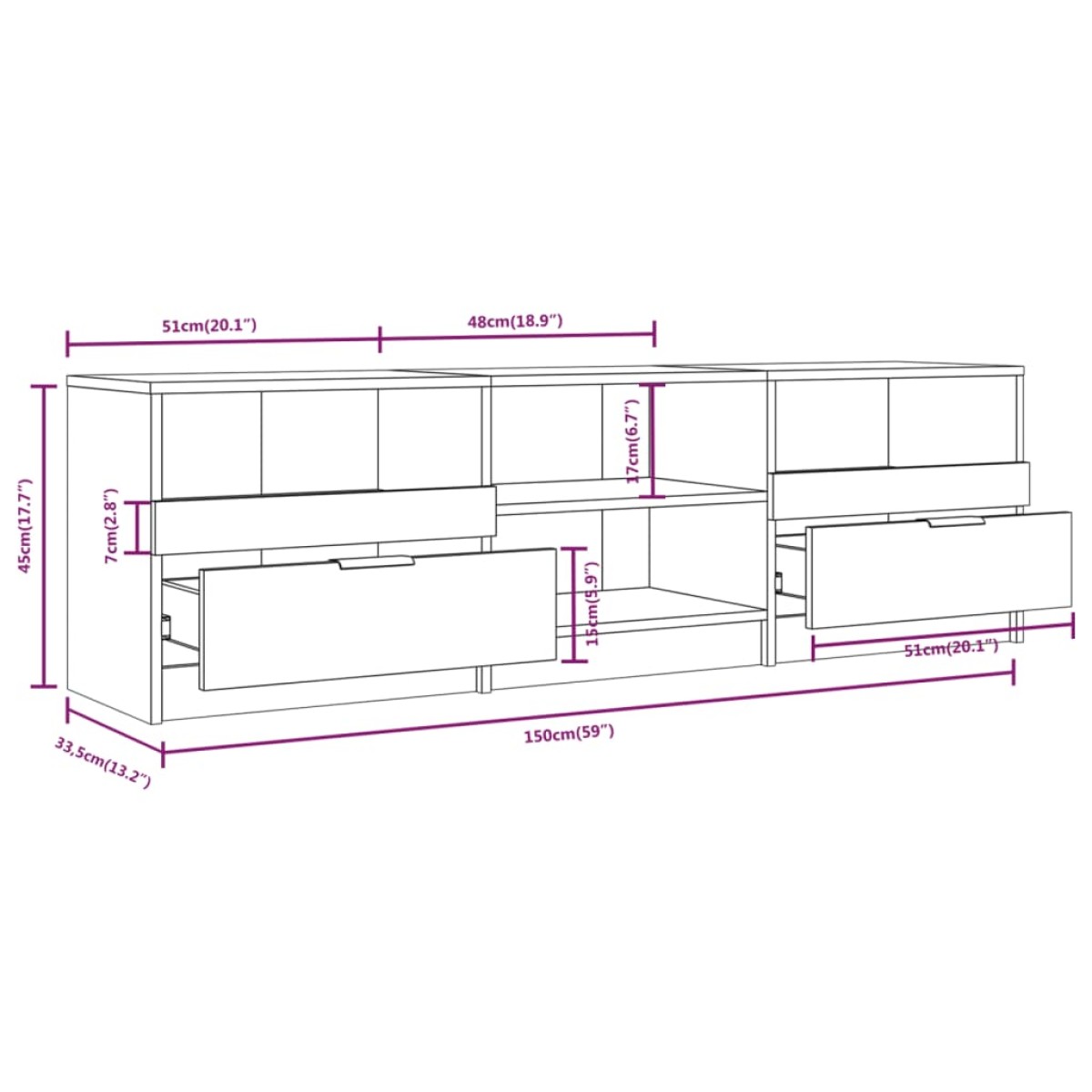 vidaXL Έπιπλο Τηλεόρασης Λευκό 150x33,5x45 εκ. από Επεξεργασμένο Ξύλο