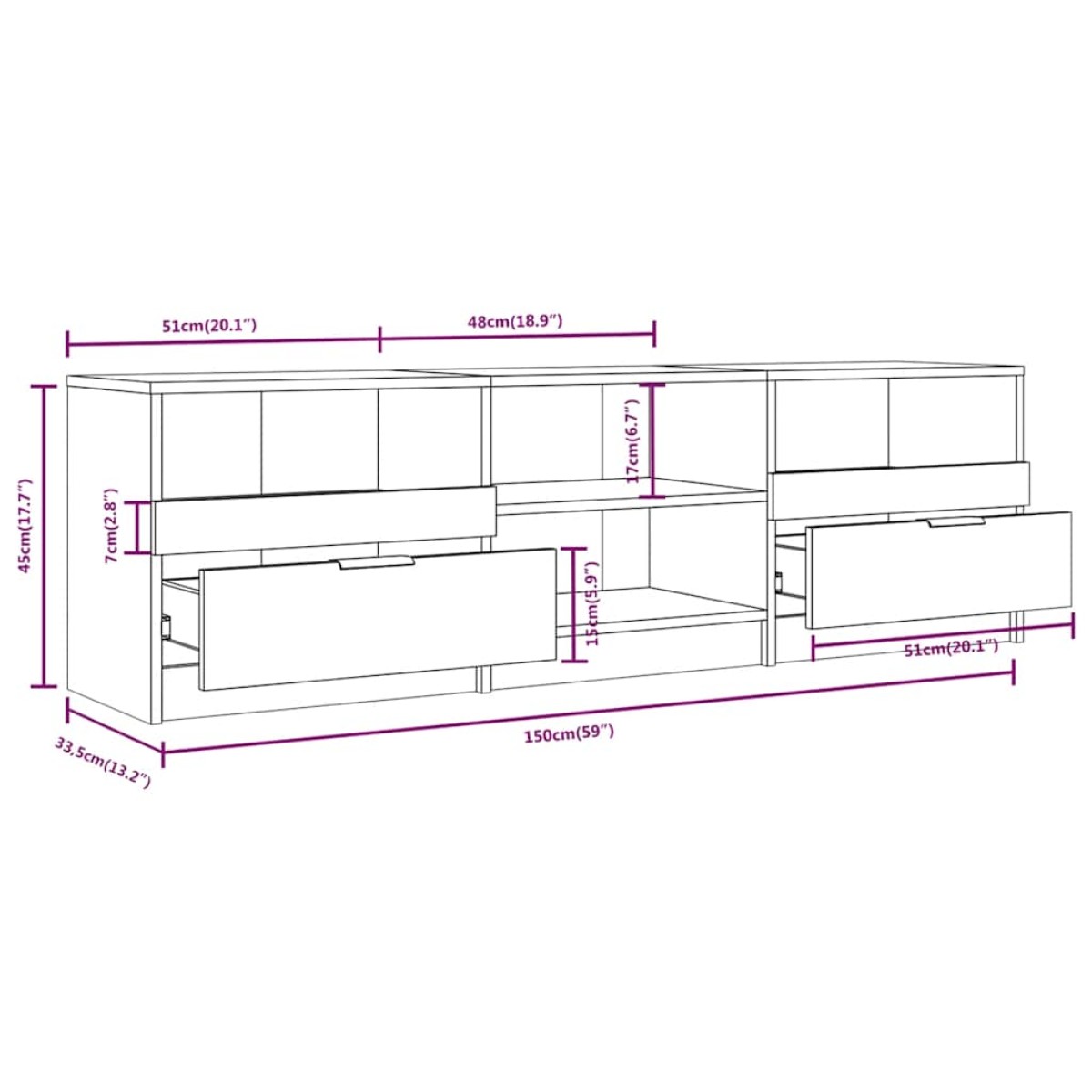 vidaXL Έπιπλο Τηλεόρασης Γκρι Σκυροδέματος 150x33,5x45 εκ. Επεξ. Ξύλο