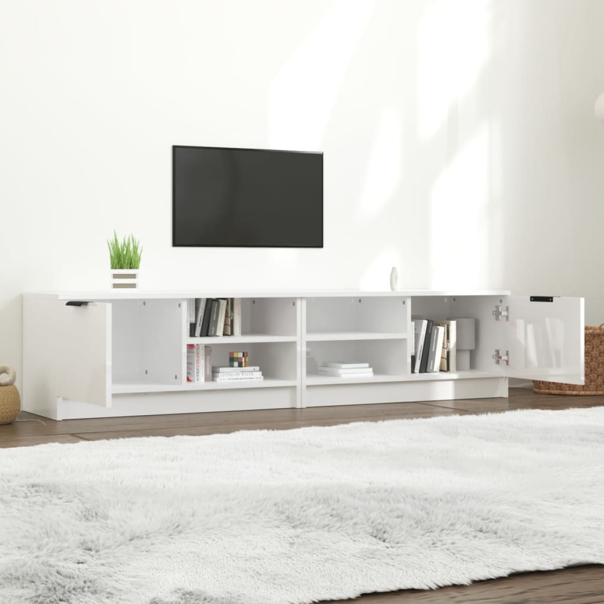 vidaXL Έπιπλα Τηλεόρασης 2 τεμ. Γυαλιστ. Λευκό80x35x36,5εκ. Επεξ. Ξύλο