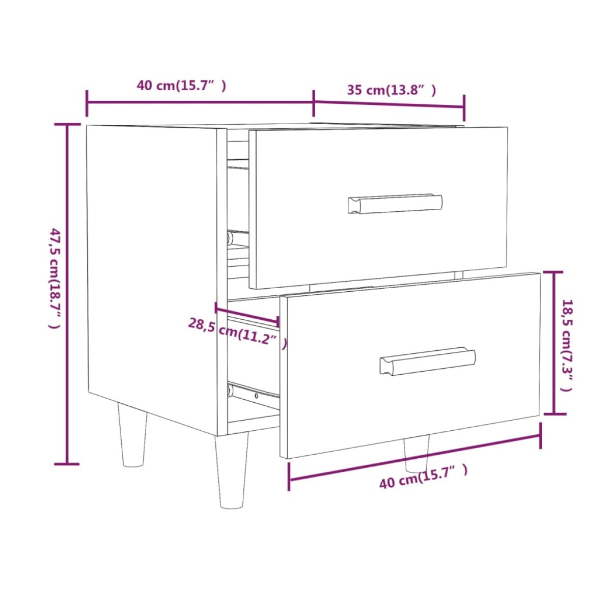 vidaXL Κομοδίνα 2 τεμ. Λευκά 40 x 35 x 47,5 εκ.