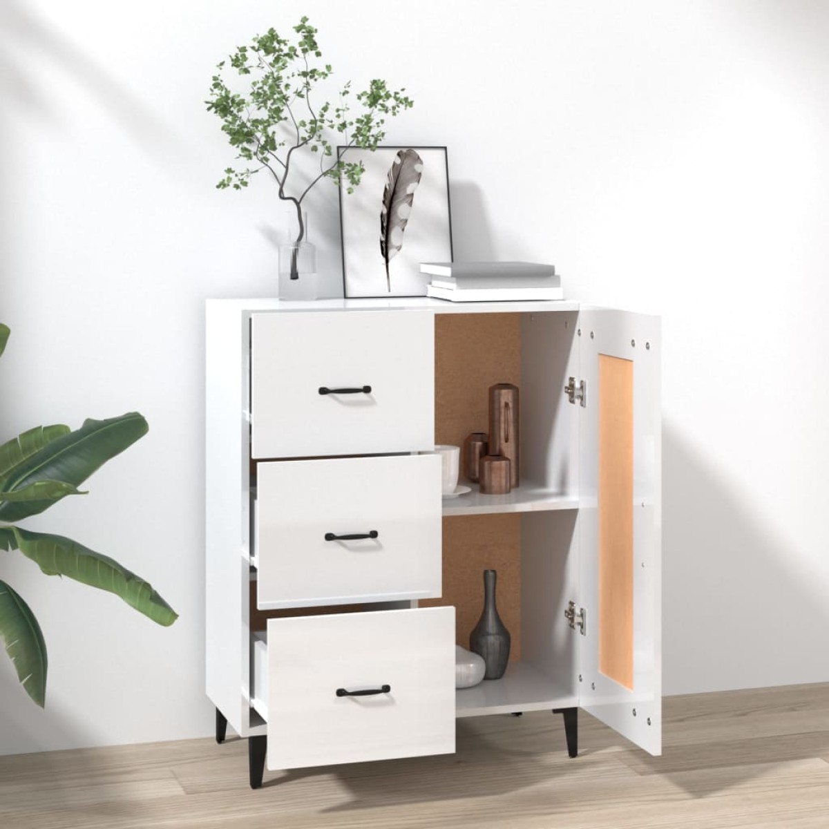 vidaXL Ντουλάπι Γυαλιστερό Λευκό 69,5x34x90 εκ. Επεξεργασμένο Ξύλο