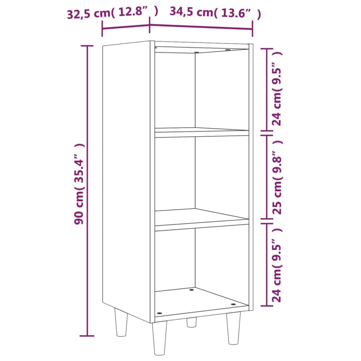 vidaXL Ντουλάπι Λευκό 34,5x32,5x90 εκ. από Επεξεργασμένο Ξύλο