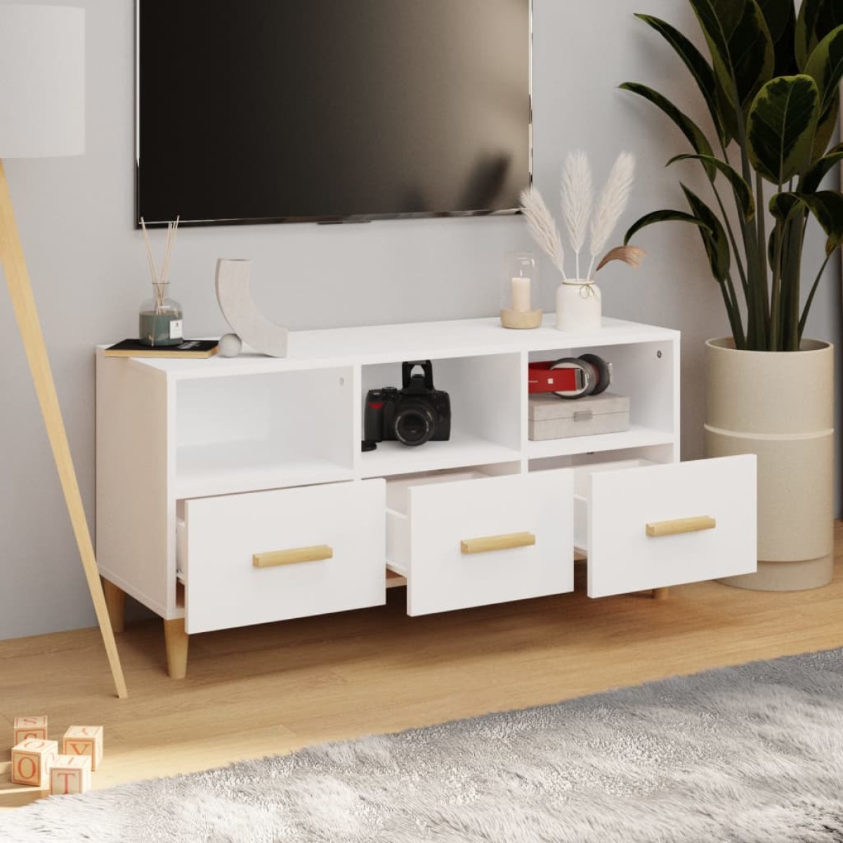 vidaXL Έπιπλο Τηλεόρασης Γυαλ. Λευκό 102x36x50 εκ. Επεξεργασμένο Ξύλο