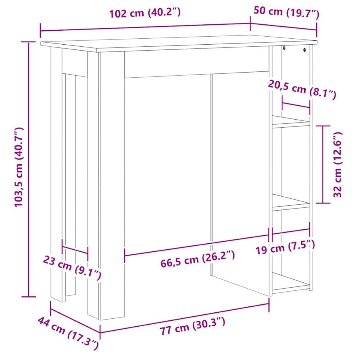 vidaXL Τραπέζι Μπαρ με Ράφια Καπνιστή Δρυς 102x50x103,5 εκ Μοριοσανίδα