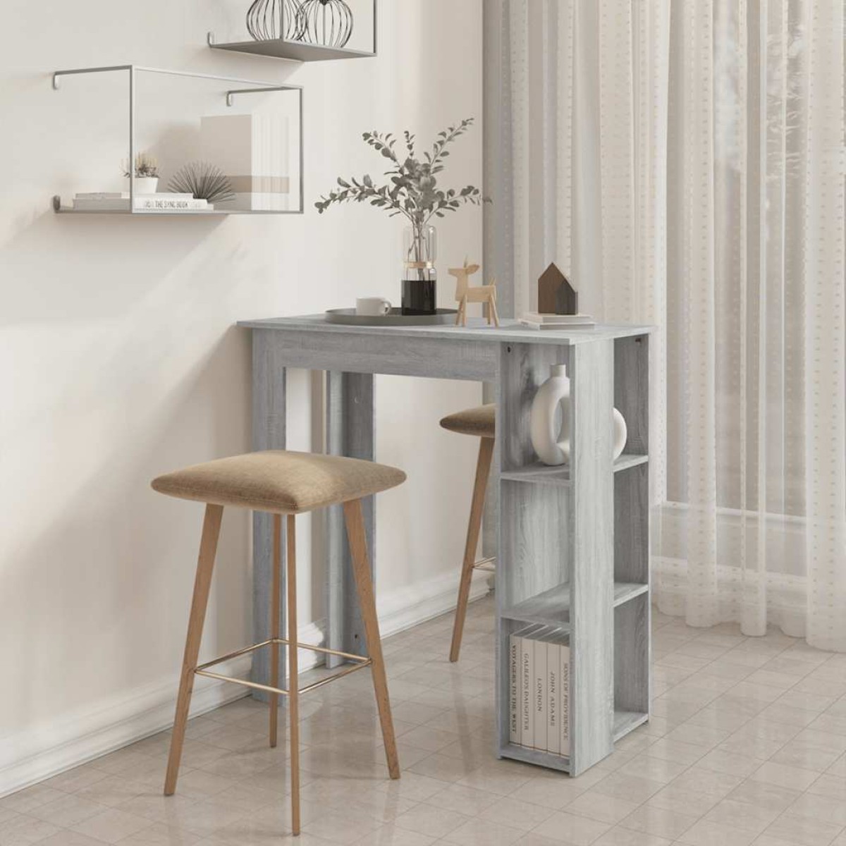 vidaXL Τραπέζι Μπαρ με Ράφια Γκρι Sonoma 102x50x103,5 εκ. Μοριοσανίδα