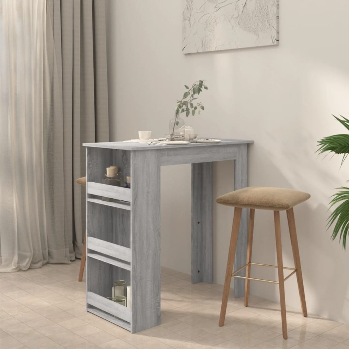 vidaXL Τραπέζι Μπαρ με Ράφια Γκρι Sonoma 102x50x103,5 εκ. Μοριοσανίδα