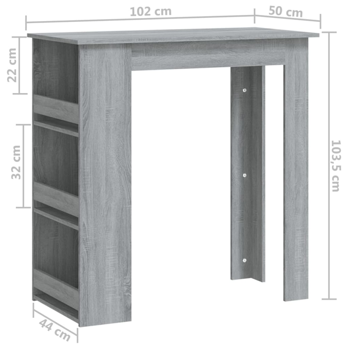 vidaXL Τραπέζι Μπαρ με Ράφια Γκρι Sonoma 102x50x103,5 εκ. Μοριοσανίδα
