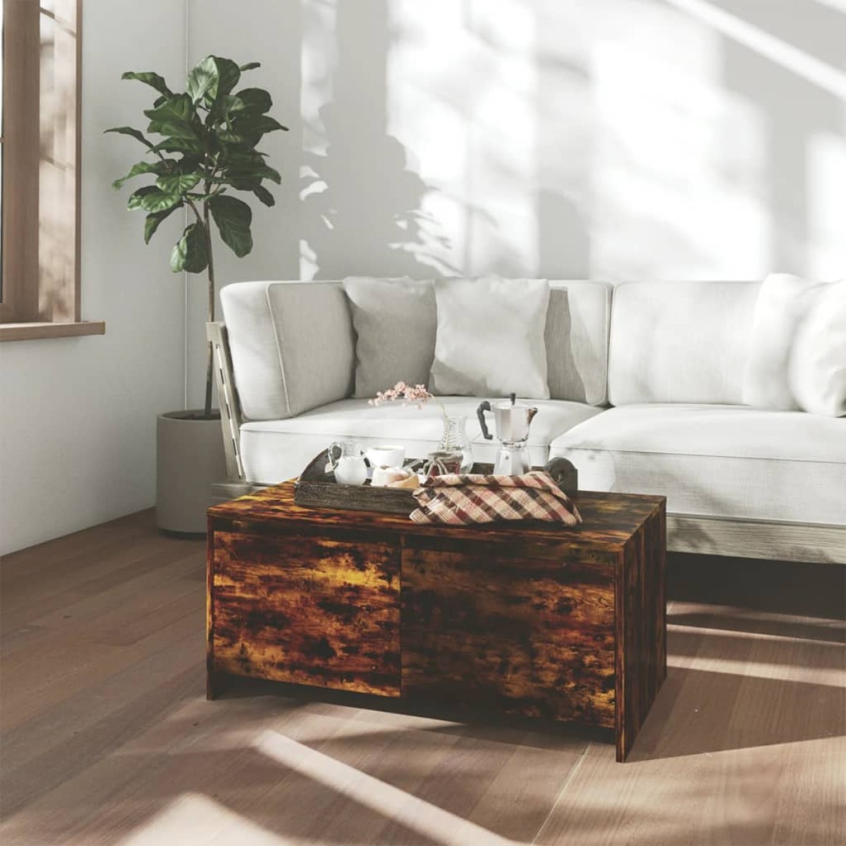 vidaXL Τραπεζάκι Σαλονιού Καπνιστή Δρυς 90 x 50 x 41,5 εκ. Μοριοσανίδα