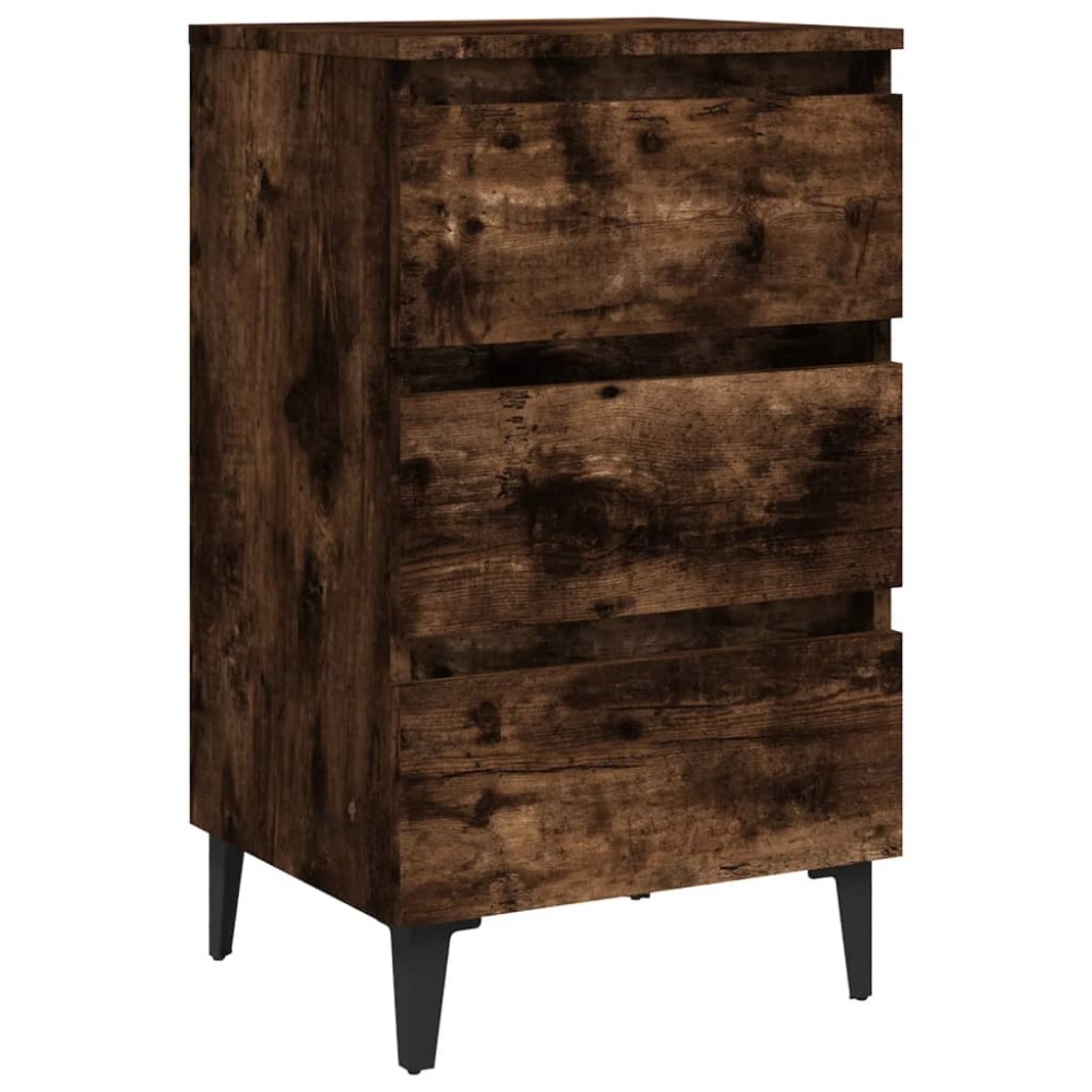 vidaXL Κομοδίνο Καπνιστή Δρυς 40 x 35 x 69 εκ. με Μεταλλικά Πόδια