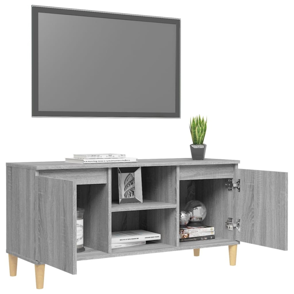 vidaXL Έπιπλο Τηλεόρασης Γκρι Sonoma 103,5x35x50 εκ Μασίφ Ξύλινα Πόδια