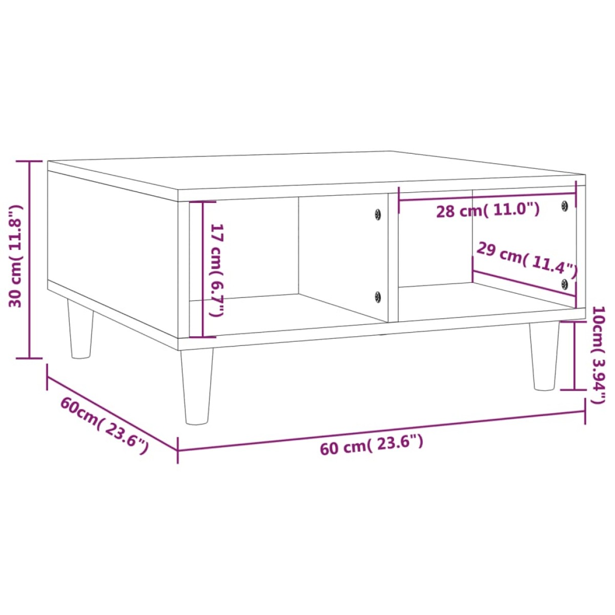 vidaXL Τραπεζάκι Σαλονιού Γκρι Sonoma 60 x 60 x 30 εκ. από Μοριοσανίδα
