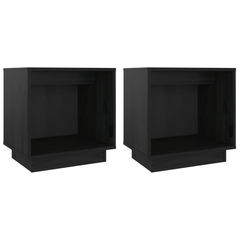 vidaXL Κομοδίνα 2 τεμ. Μαύρα 40 x 30 x 40 εκ. από Μασίφ Ξύλο Πεύκου