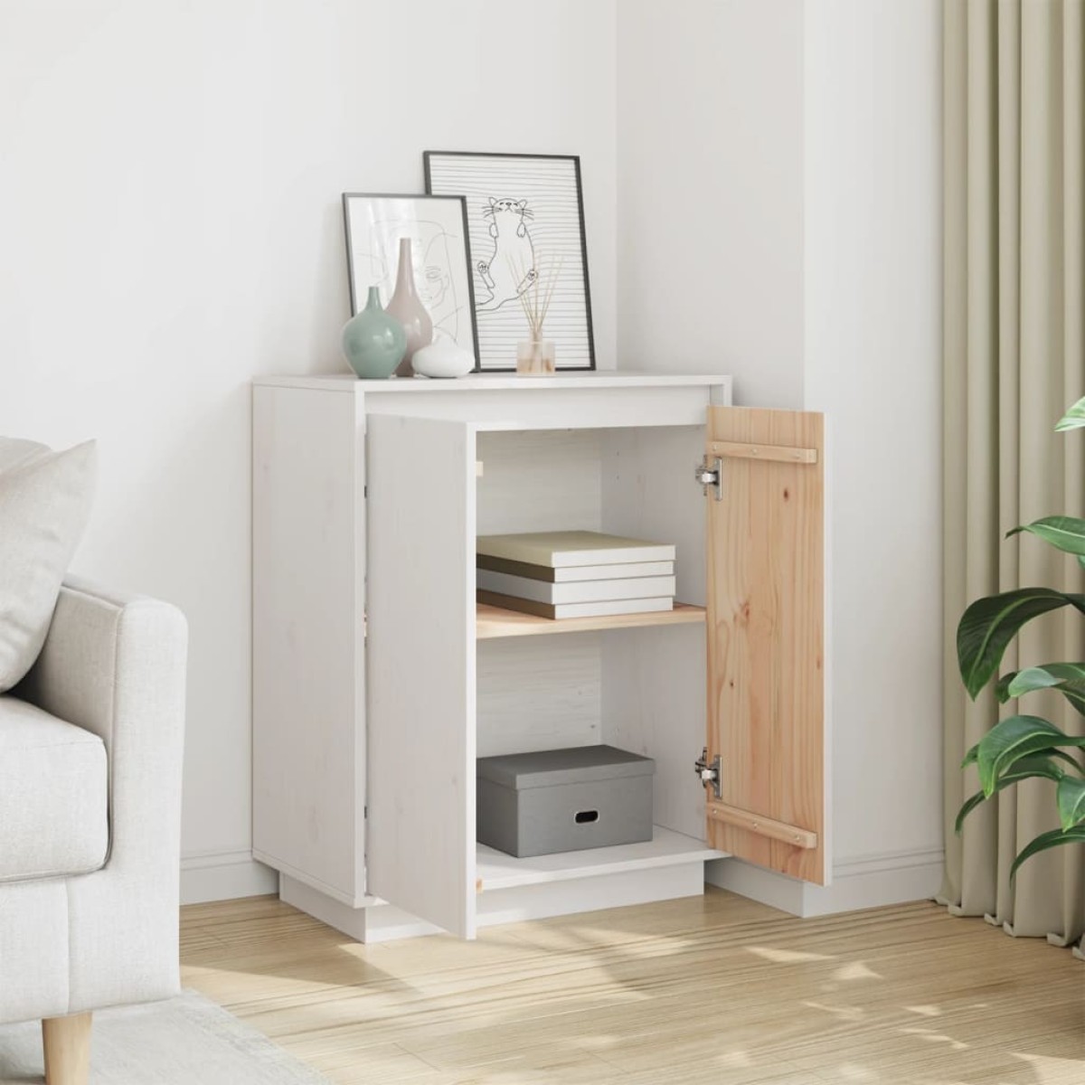 vidaXL Ντουλάπι Λευκό 60 x 34 x 75 εκ. από Μασίφ Ξύλο Πεύκου