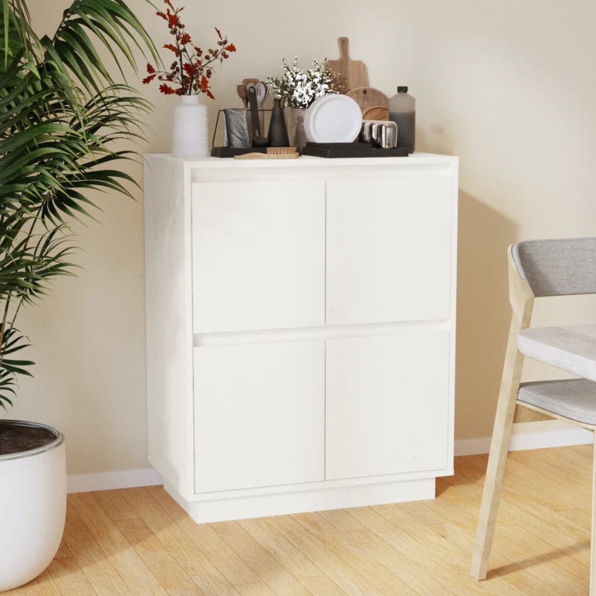 vidaXL Συρταριέρα Λευκή 60 x 34 x 75 εκ. από Μασίφ Ξύλο Πεύκου