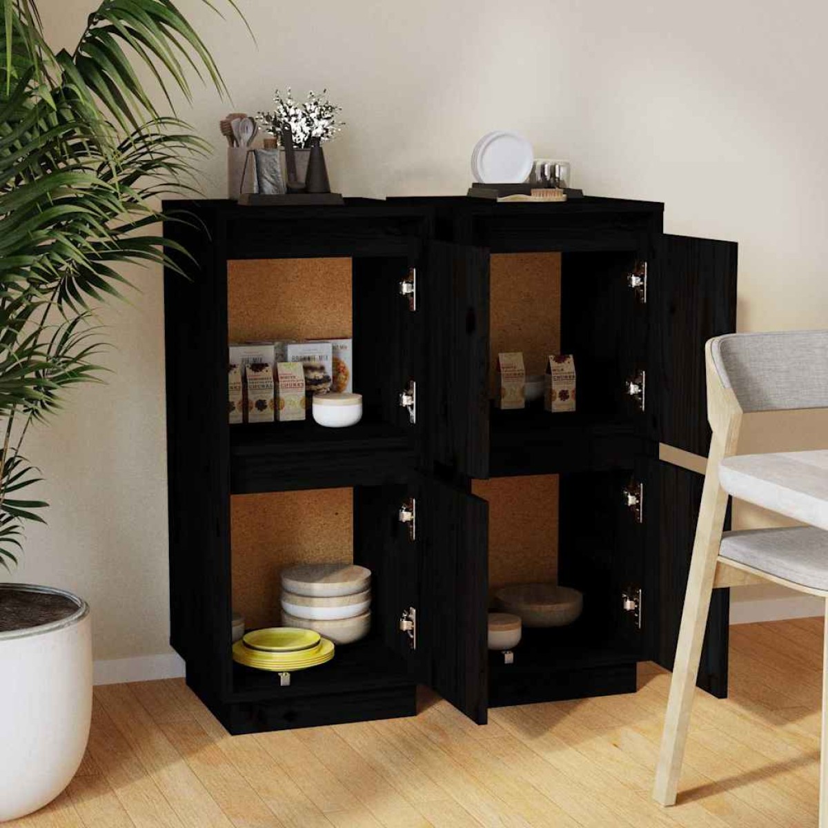 vidaXL Ντουλάπια 2 τεμ. Μαύρα 31,5 x 34 x 75 εκ. από Μασίφ Ξύλο Πεύκου