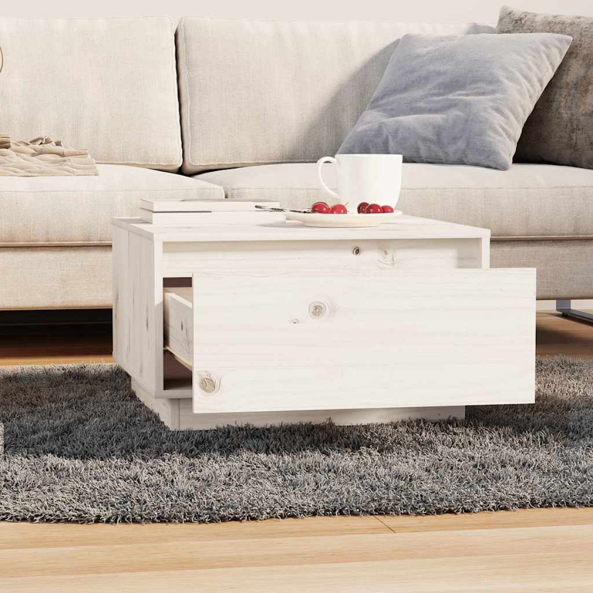 vidaXL Τραπεζάκι Σαλονιού Λευκό 55 x 56 x 32 εκ. από Μασίφ Ξύλο Πεύκου