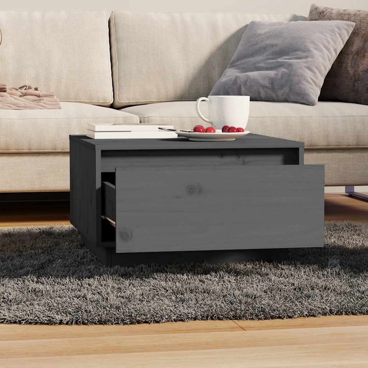 vidaXL Τραπεζάκι Σαλονιού Γκρι 55 x 56 x 32 εκ. από Μασίφ Ξύλο Πεύκου