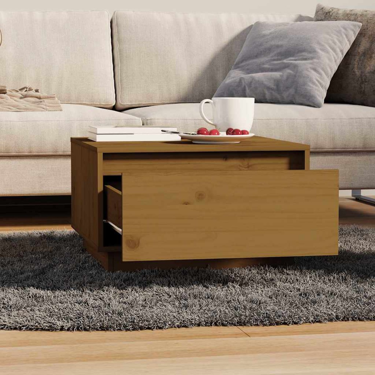 vidaXL Τραπεζάκι Σαλονιού Καφέ Μελί 55x56x32 εκ. από Μασίφ Ξύλο Πεύκου