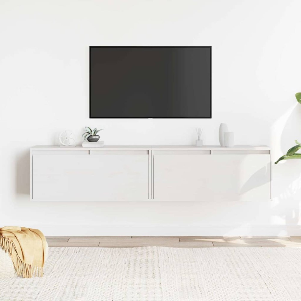 vidaXL Ντουλάπια Τοίχου 2 τεμ. Λευκά 80x30x35 εκ από Μασίφ Ξύλο Πεύκου
