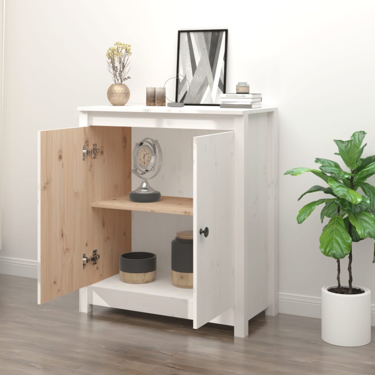 vidaXL Συρταριέρα Λευκή 70 x 35 x 80 εκ. από Μασίφ Ξύλο Πεύκου