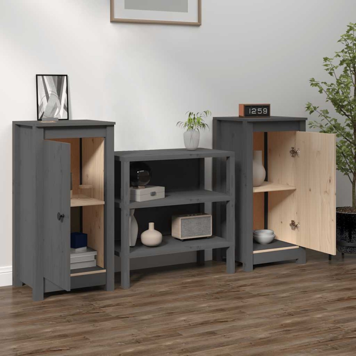 vidaXL Συρταριέρες 2 τεμ. Γκρι 40 x 35 x 80 εκ. από Μασίφ Ξύλο Πεύκου