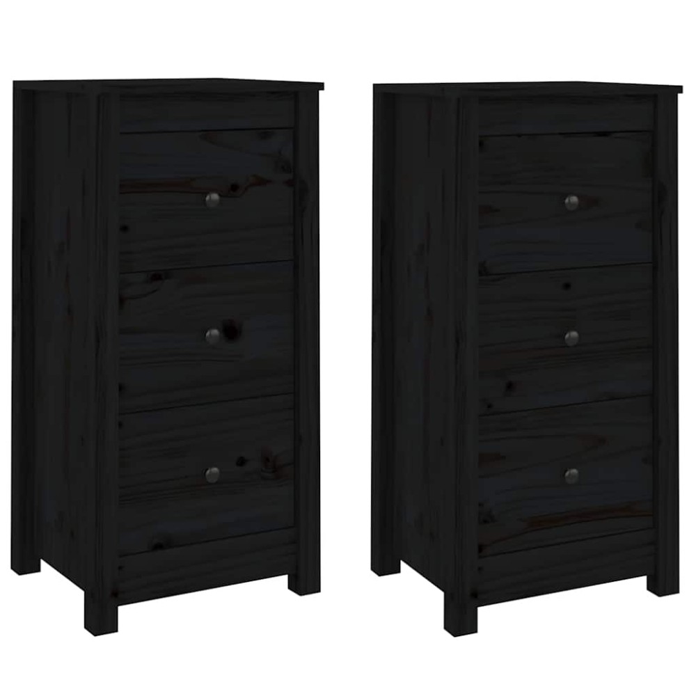 vidaXL Ντουλάπια 2 τεμ. Μαύρα 40x35x80 εκ. από Μασίφ Ξύλο Πεύκου