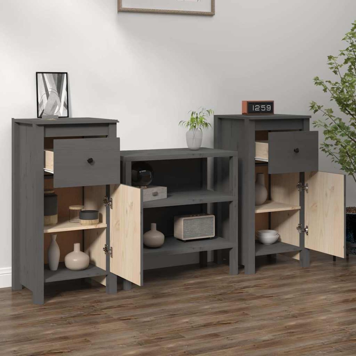 vidaXL Συρταριέρες 2 τεμ. Γκρι 40 x 35 x 80 εκ. από Μασίφ Ξύλο Πεύκου