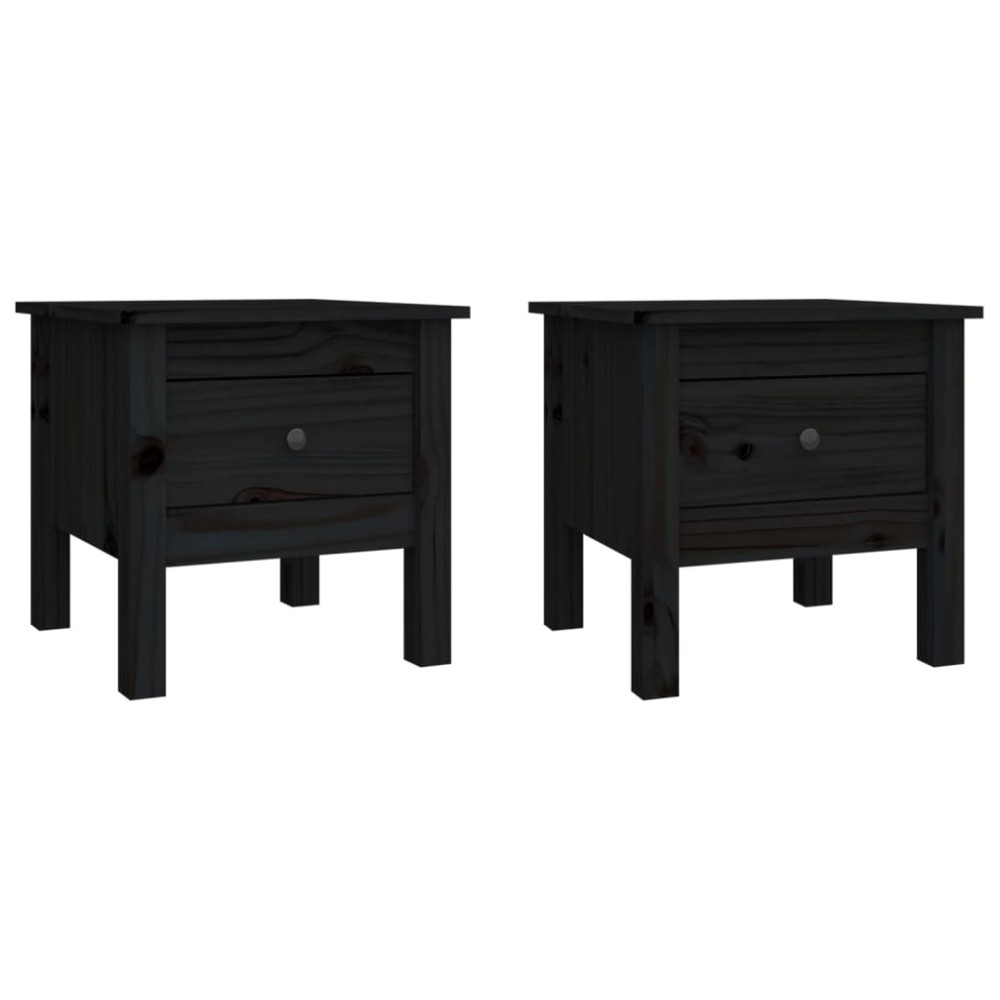 vidaXL Βοηθητικά Τραπέζια 2 τεμ. Μαύρος 40x40x39 εκ. Μασίφ Ξύλο Πεύκου