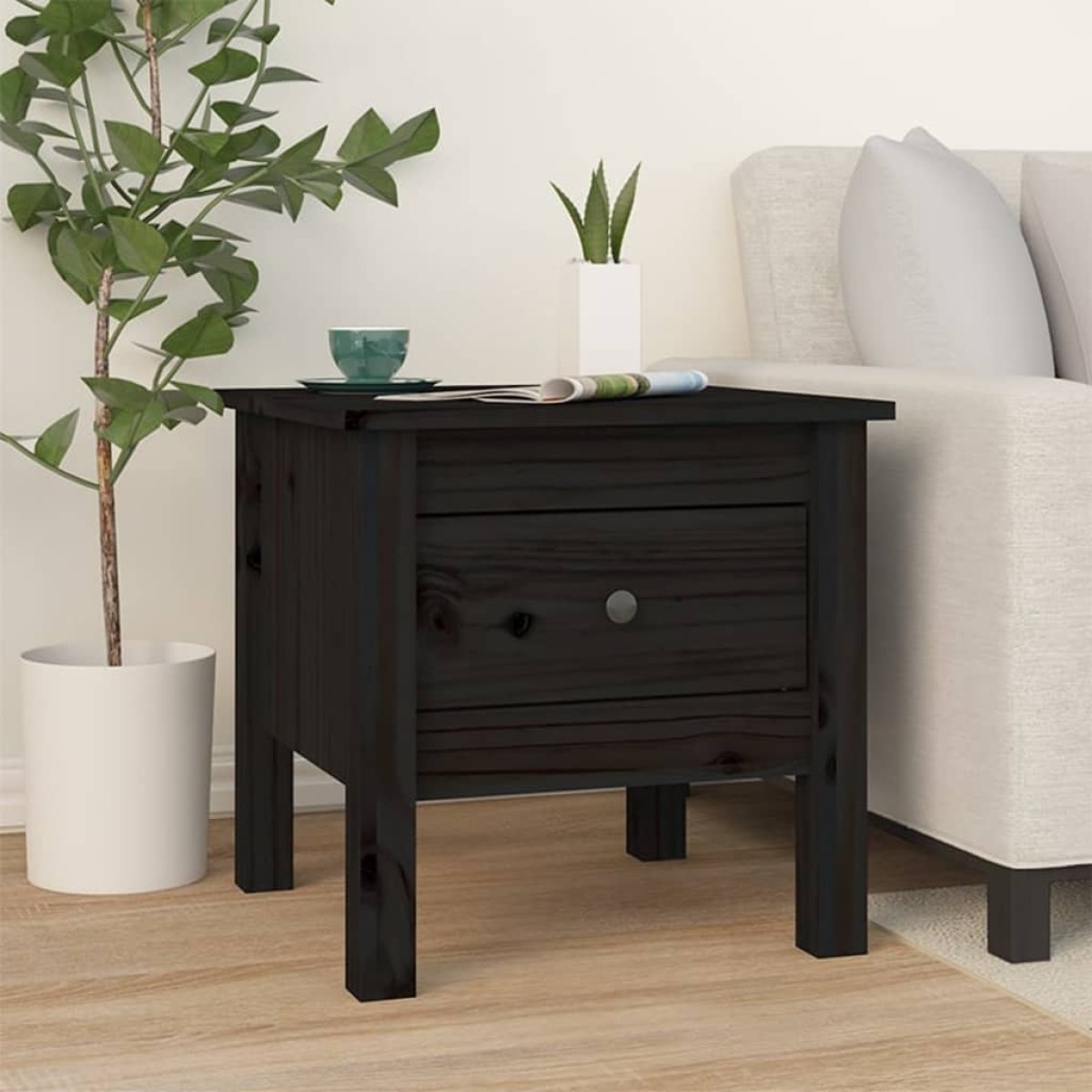 vidaXL Βοηθητικά Τραπέζια 2 τεμ. Μαύρος 40x40x39 εκ. Μασίφ Ξύλο Πεύκου