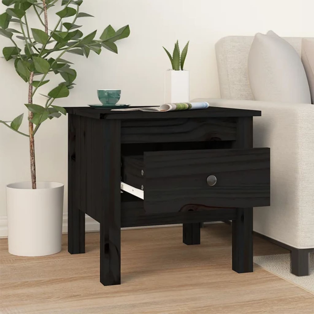 vidaXL Βοηθητικά Τραπέζια 2 τεμ. Μαύρος 40x40x39 εκ. Μασίφ Ξύλο Πεύκου