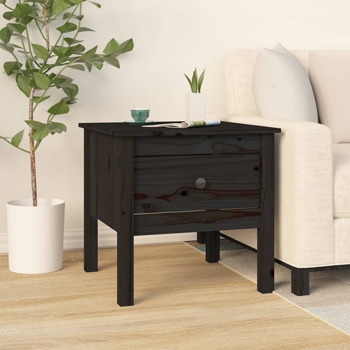 vidaXL Βοηθητικά Τραπέζια 2 τεμ. Μαύρος 50x50x49 εκ. Μασίφ Ξύλο Πεύκου