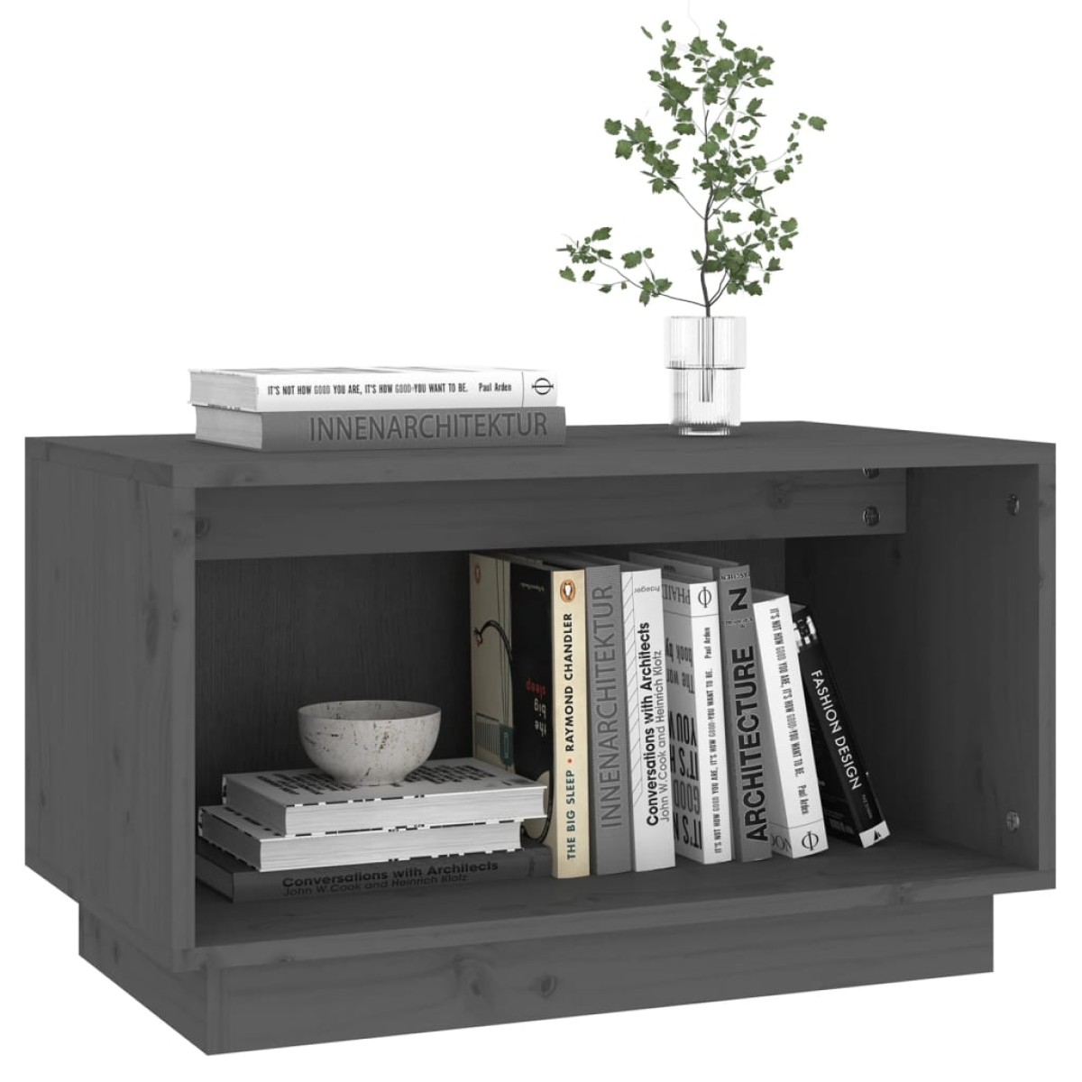 vidaXL Έπιπλο Τηλεόρασης Γκρι 60 x 35 x 35εκ. από Μασίφ Ξύλο Πεύκου