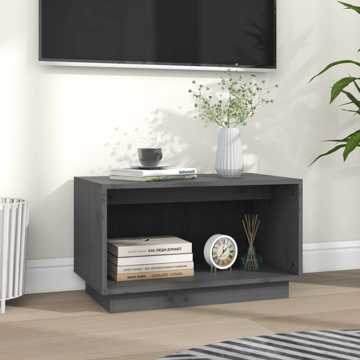 vidaXL Έπιπλο Τηλεόρασης Γκρι 60 x 35 x 35εκ. από Μασίφ Ξύλο Πεύκου