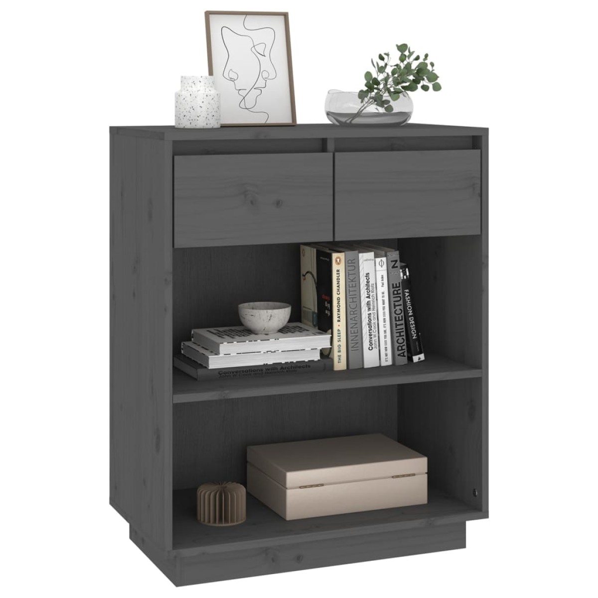 vidaXL Ντουλάπι Κονσόλα Γκρι 60 x 34 x 75 εκ. από Μασίφ Ξύλο Πεύκου